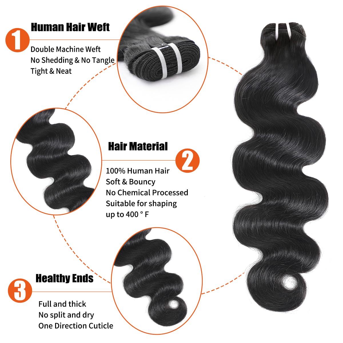 Body Wave Bundles Human Hair,100% Raw Brazilian Hair 22 24 26 Inch,No Mix image 3