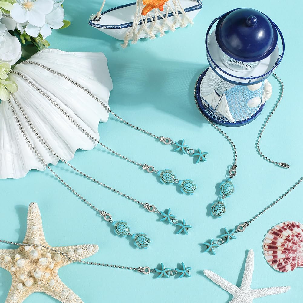 CRASPIRE 12Pcs Starfish Ceiling Fan Pull Chain 2 Styles Synthetic Turquoise 14.57 Inch Summer Ocean Sea Turtle Hanging Pendant Ball Chain Dangler Extender Ornament for Ceiling Fan Light Lamp Decor - Image 4