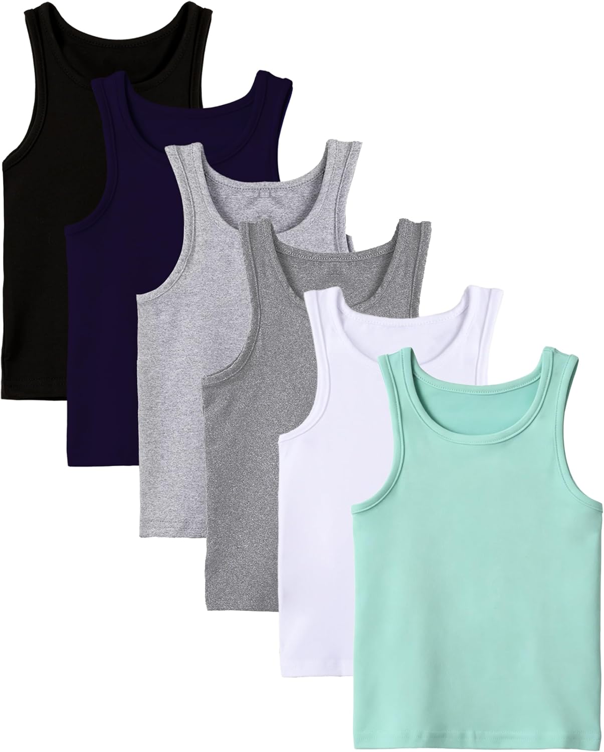 6 Pack Boys Tank Tops Cotton Sleeveless Undershirts Soft Summer Tanks Sizes 2-3T to 11-13 Years