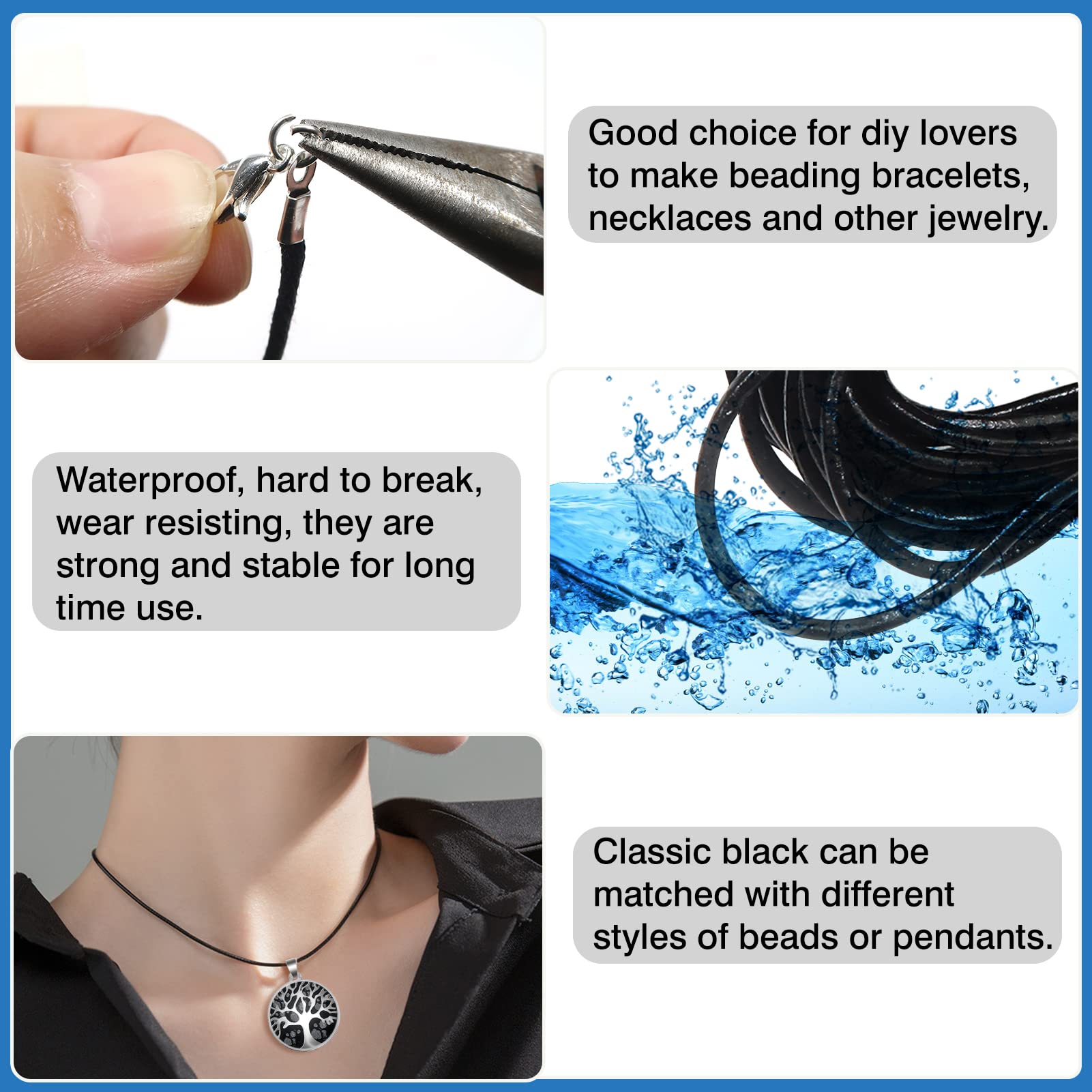 TOAOB 10m Black Necklace Cord with Clasp and Jump Rings 2mm Leather Waxed Cotton Cords for Necklace Bracelet Jewelry Making DIY Crafts - Image 3