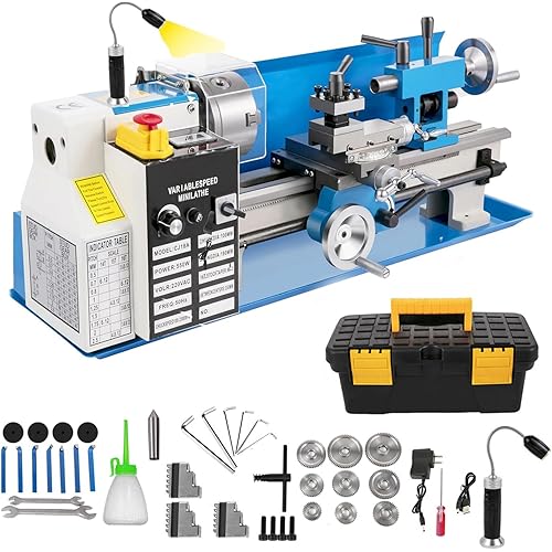 Mini Metal Lathe, 𝐔𝐩𝐠𝐫𝐚𝐝𝐞𝐝 7"x 14" Metal Lathe Machine, 550W Variable Speed 0-2500 RPM Benchtop Desktop Lathes with LED Screen, 3-Jaw Chuck for Metal Turning Drilling