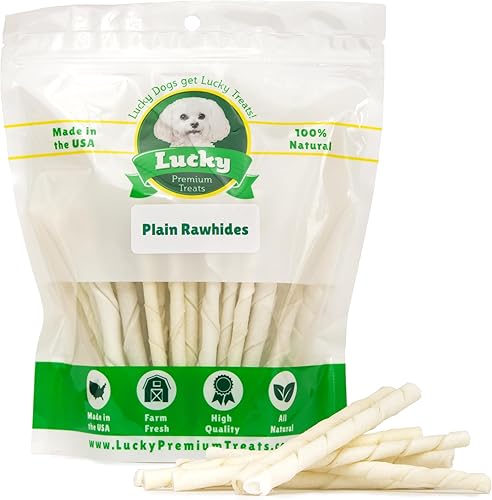 Miniatura 7 de Lucky Premium Treats Golosinas para perros pequeños de cuero crudo y carne de vacuno, sin gluten, de primera calidad, sin gluten (60 masticables)