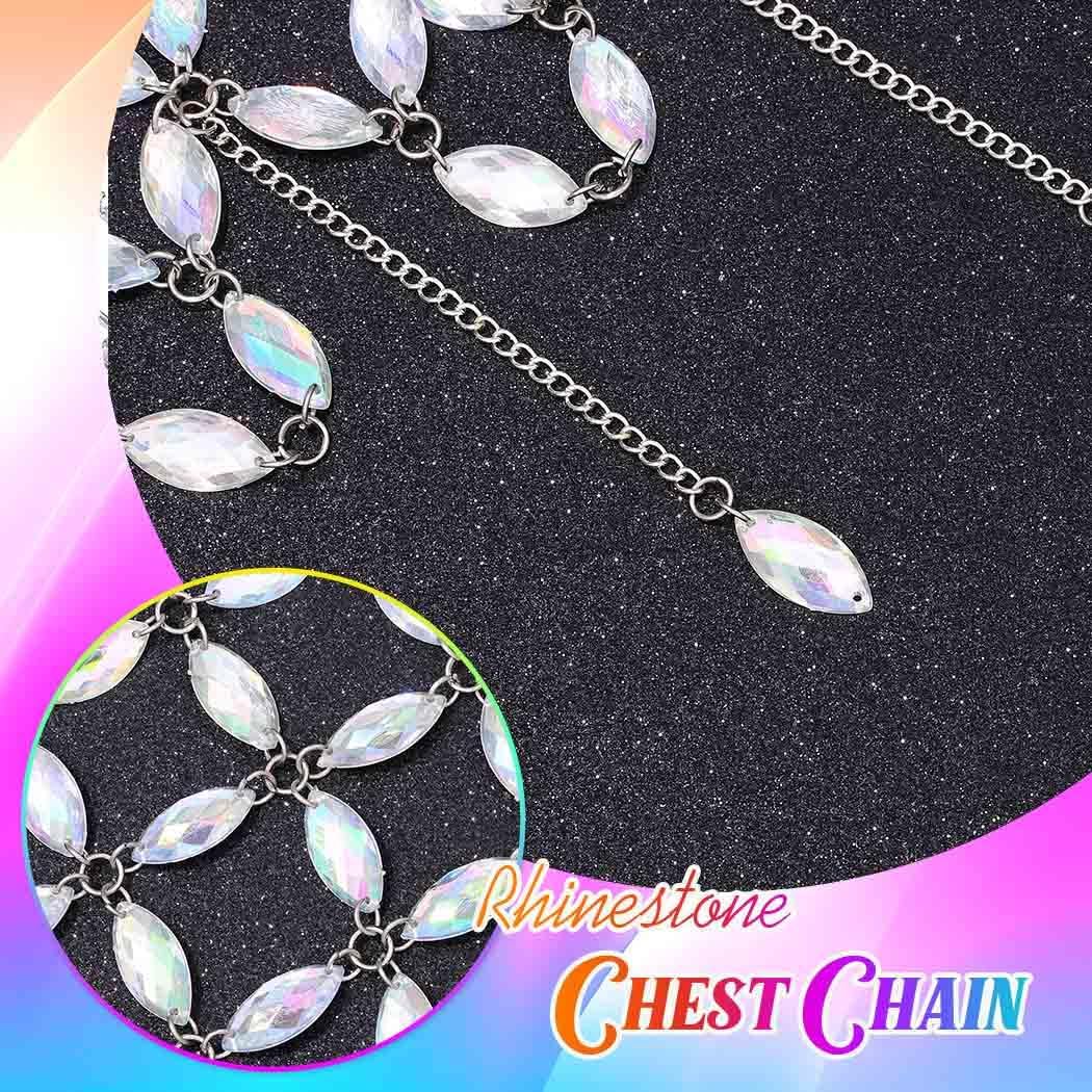 BODIY Crystal Body Chain Tops Silver Rhinestone Halter Crop Tops Bikini Chain Bra Iridescent Body Jewelry for Women
