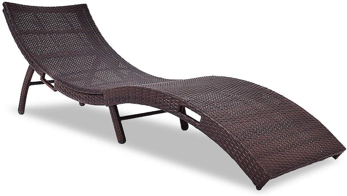 Tangkula Patio, Wicker Rattan Heavy Duty 440 lbs Weight Capacity Portable All Weather Resistant Outdoor Lounger Chair, Foldable Chaise Lounge, Suitable for Poolside, Garden, Balcony, Mix Brown