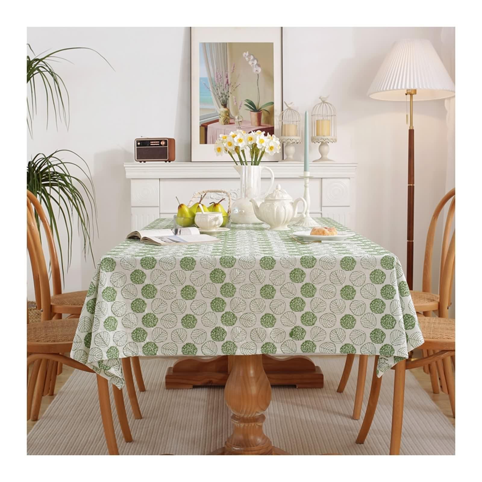 Tovaglia Cotone, Tovaglia Tavolo Matrimonio Bianco Verde Foglia Copritavolo 130X180CM per Compleanno Festa