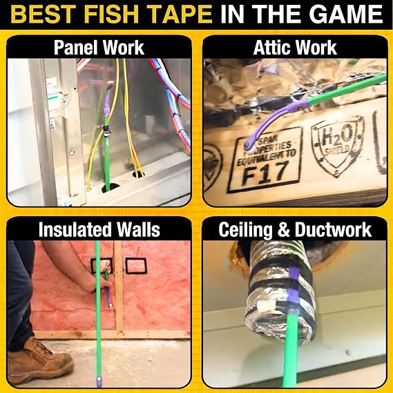 Rack-A-Tiers, The Ferret (13 ft) EP04M - Cable Pulling & Fishing Tool, Fiberglass-Reinforced Polymer Fish Tape with Guide Wheel and Steel Hook, Cable Fishing Rod, Wire Draw Tape