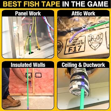 Rack-A-Tiers, The Ferret (13 ft) EP04M - Cable Pulling & Fishing Tool, Fiberglass-Reinforced Polymer Fish Tape with Guide Wheel and Steel Hook, Cable Fishing Rod, Wire Draw Tape