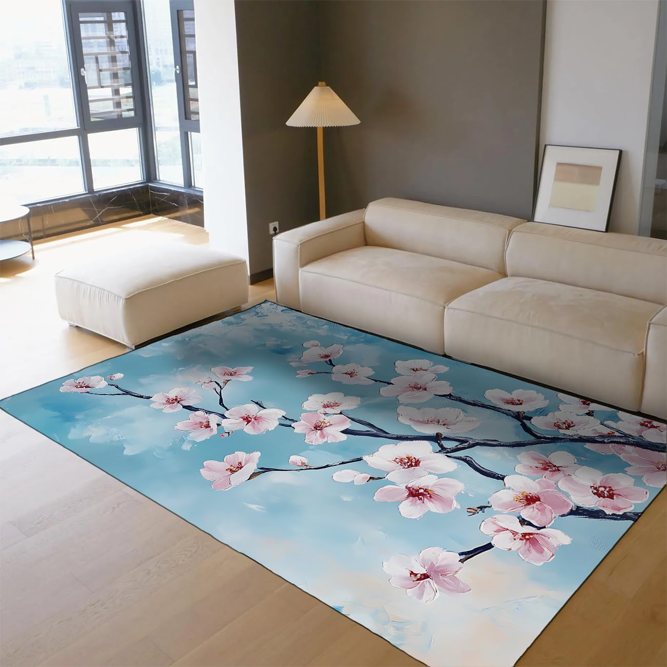 Moquette tapis ultra doux motif fleurs de prunier peinture traditionnelle