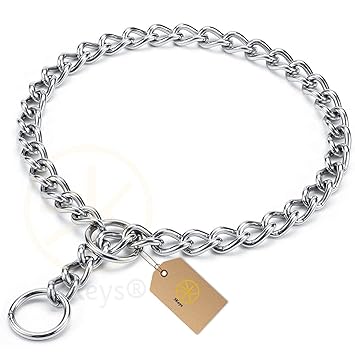 3Keys Slip Collar. Premium Choke Collar. Strong, Durable, Weather Proof, Tarnish Resistant Metal Chain. No Pull Dog Training Collar. (L-24Inch W-1.5cm)
