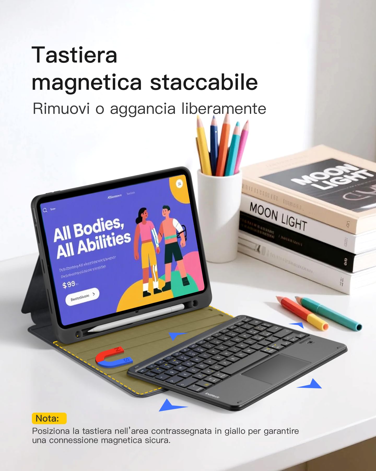 Inateck Custodia Tastiera iPad A16/10a Gen, Bluetooth 3 Canali | Per iPad Air 11" M4/M3/M2, Air 5/4, Pro 11", touchpad e porta penna, rimovibile, Classic, Nero