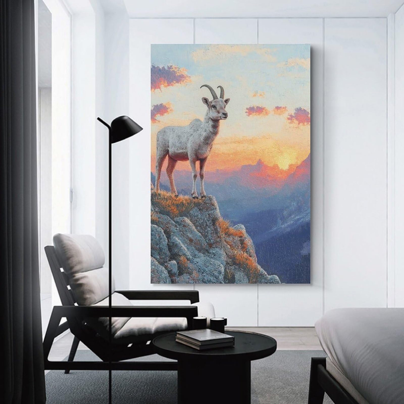 Junmoney Hanging Wall Art Bighorn Sheep at Sunset, 16x24inch(40x60cm), for Work Areas, Reading Rooms Or Studios, Wall Art That Adds Style to Work Areas