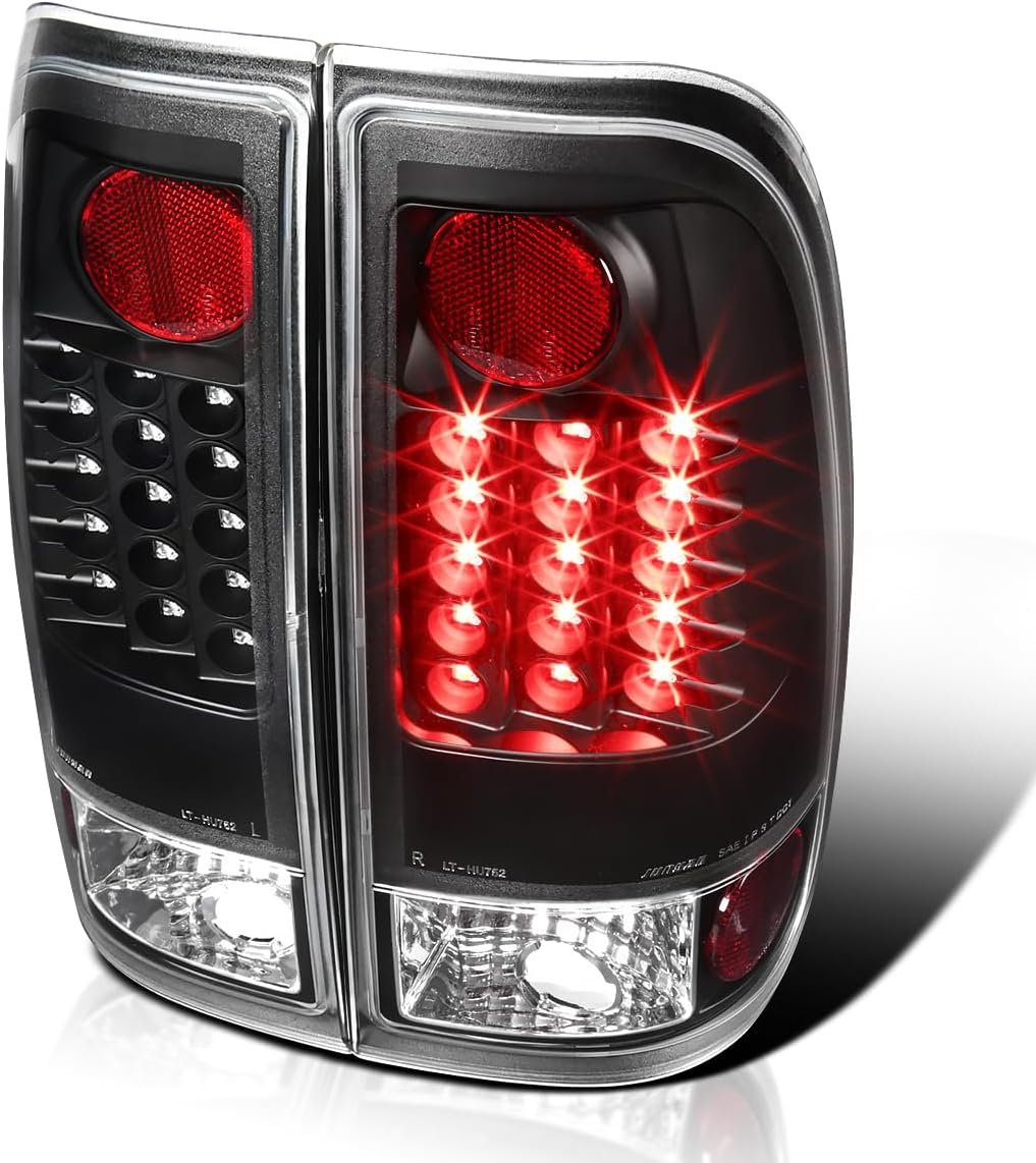 SPEC-D TUNING Black Housing Clear Lens LED Tail Lights Compatible with 1997-2003 Ford F150, 1999-2007 Ford F250/F350/F450/F550 Super Duty, Left + Right Pair Assembly
