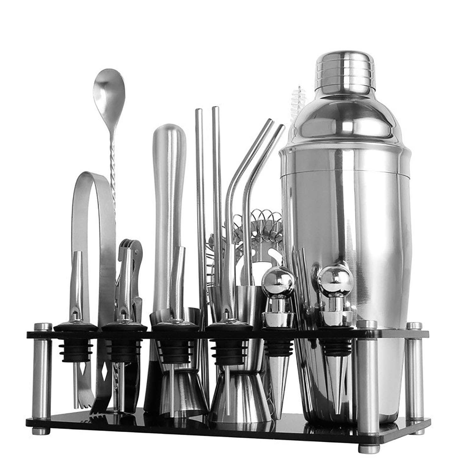 Juego De Coctelera, Kit De Barman De Acero Inoxidable De 23 Piezas Con Estante De Almacenamiento Acrílico, Sellado Y Sin Fugas, Sin Fugas Cuando Se Agita a Voluntad Para Tiendas De Té Con Leche