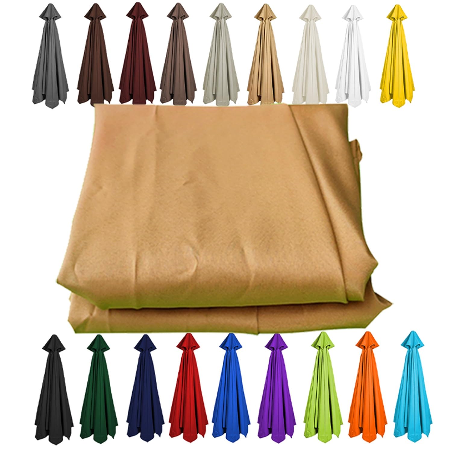 Duży parasol tarasowy, zapasowy baldachim 200–350 cm, UPF 30+, do ogrodu, na plażę, basen, 8 żeber, khaki, 3,30 m