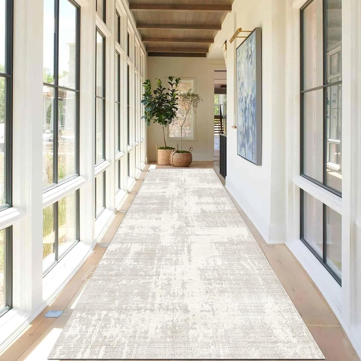 現代的な洗える廊下ランナーラグ 滑り止めゴム裏地 ロングカーペット キッチン廊下玄関階段用 サイズ 80x450cm (2.6フィー