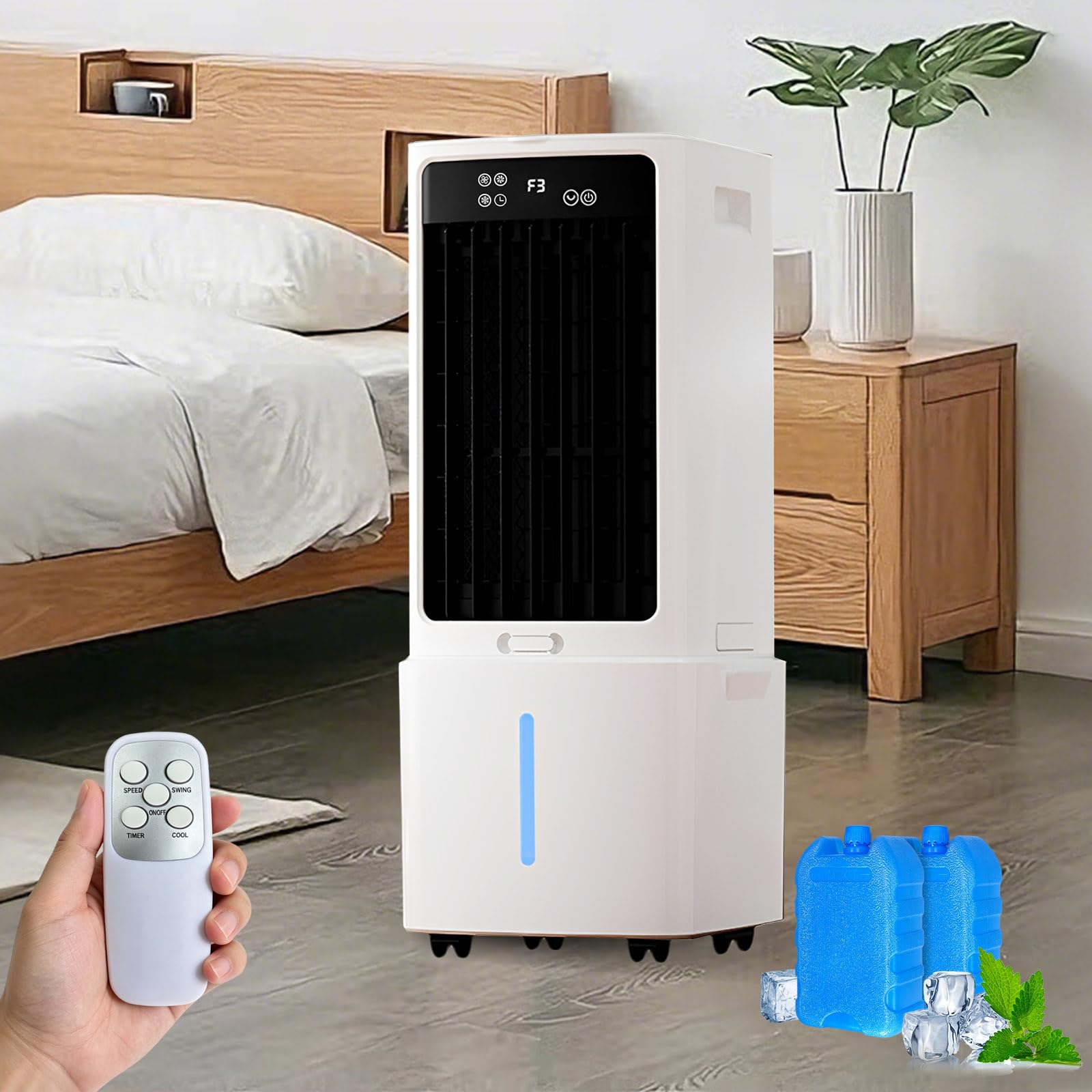 Ventilador Humidificador 12L, Climatizador 800 m³/h con Mando, Sin Instalación, Oscilación 90°, Temporizador 12H