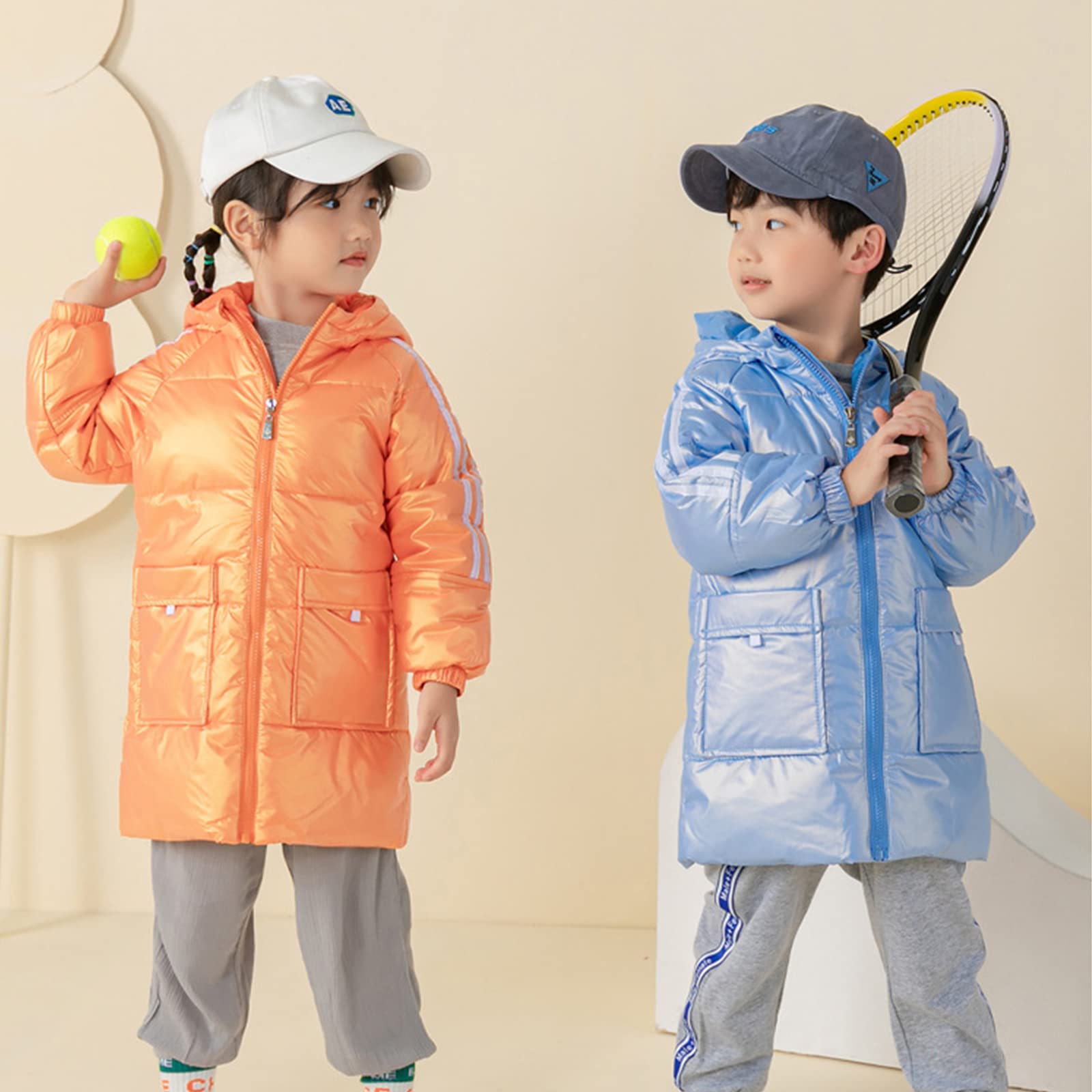 Piumino D'Anatra Bianco per Bambini, Giacca Sportiva di Media Lunghezza da Ragazzo, Giacca Invernale con Cappuccio da Ragazza, Antivento e Calda,Blue,11(110CM19KG)