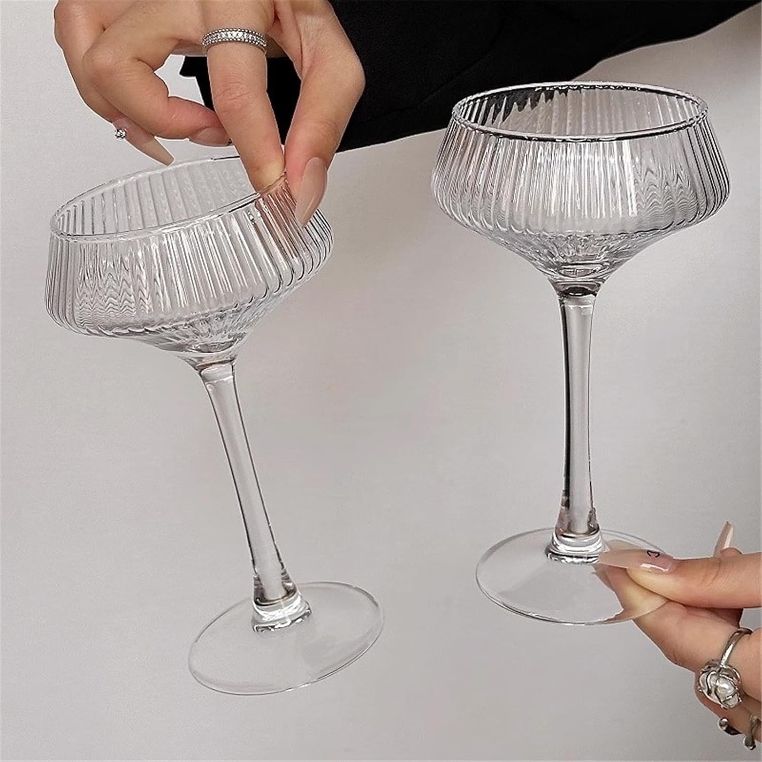 kitchen glasses Vintage Ribbed Goblet Glasses, 7 oz Elegant Clear Stemmed for Martini Cocktail Wine Champagne Juice Dessert