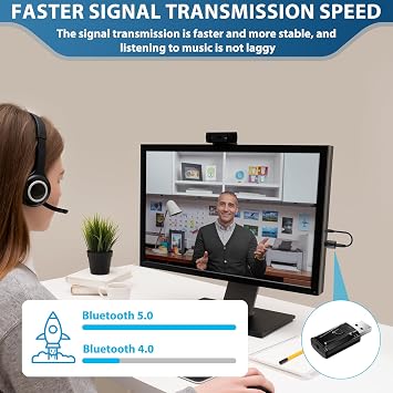 USB Bluetooth Transmitter for TV Bluetooth 5.0 Adapter Plug and Play | 4-in-1 Car Wireless Audio Transmitter Receiver Adapter with 3.5mm AUX Clear Sound Quality for PC Home Audio System Speakers