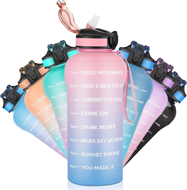 SLUXKE 2 Litre Water Bottle With Straw and Time markingsHalf Gallon/64OZ Motivational Water Bottle,BPA Free Wide Mouth Leak-Proof Sports Water Jug for Fitness Outdoor Enthusiasts