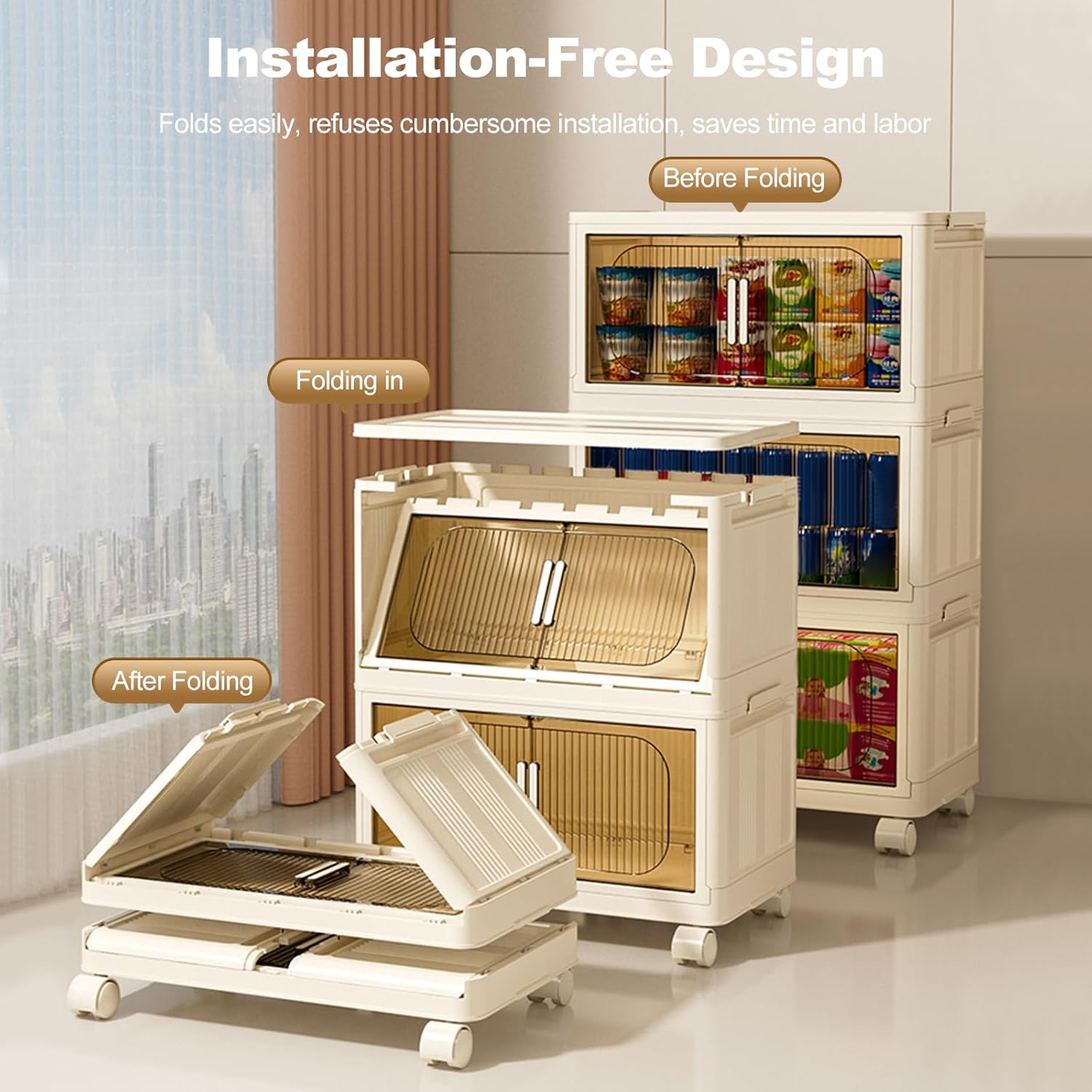 Ergocar Can Fold The DoubleOpening Door Storage Box, the simple large capacity with a lid with a storage container, a stacked plastic storage box with a pulley