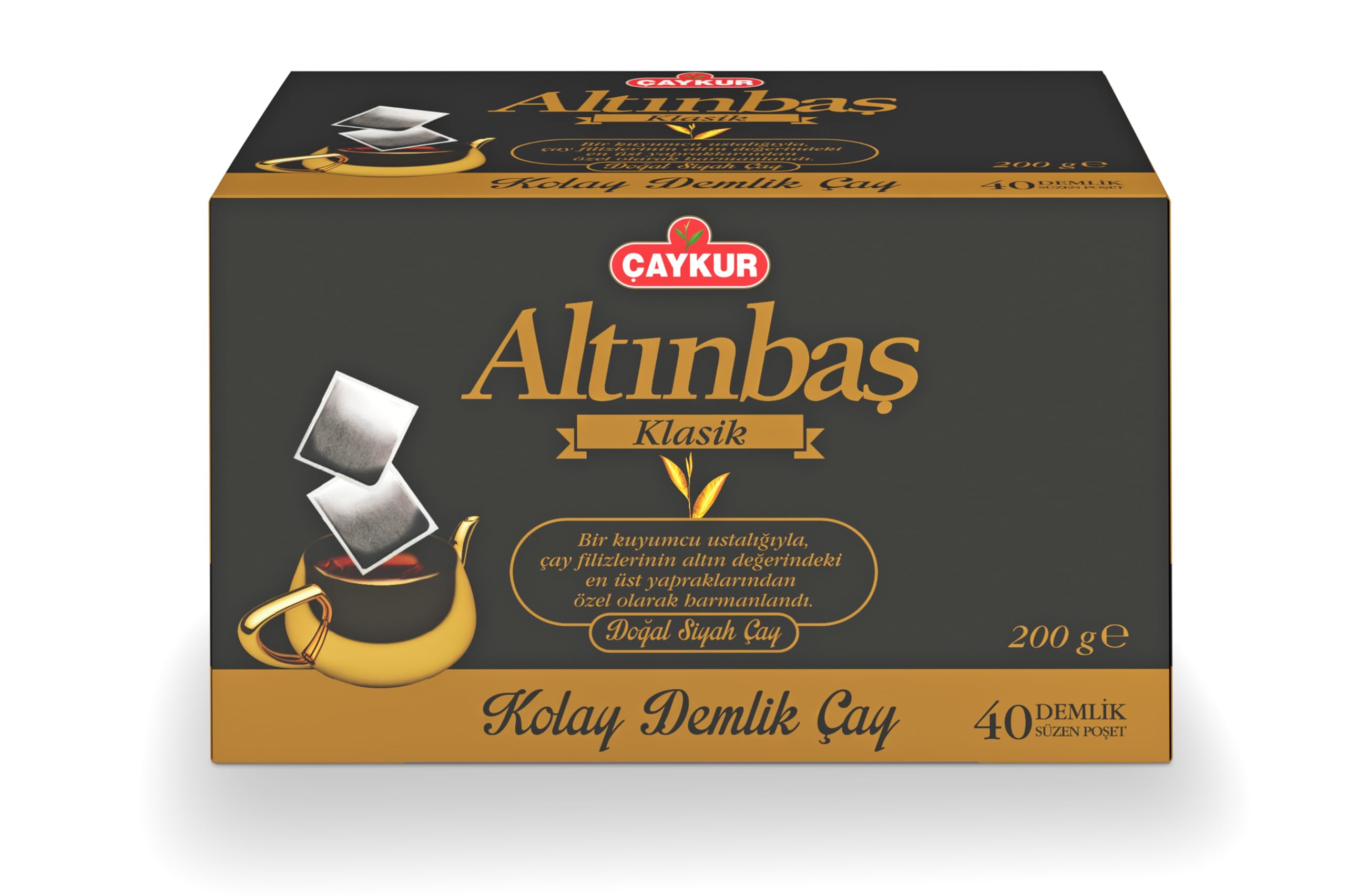 ÇAYKUR Altınbaş Classic Teapot Bags Turkish Black Tea, Premium Upper Leaf Black Tea with Early Harvest Selection brewing, 40 Teapot Bags 200g / 7.05 oz