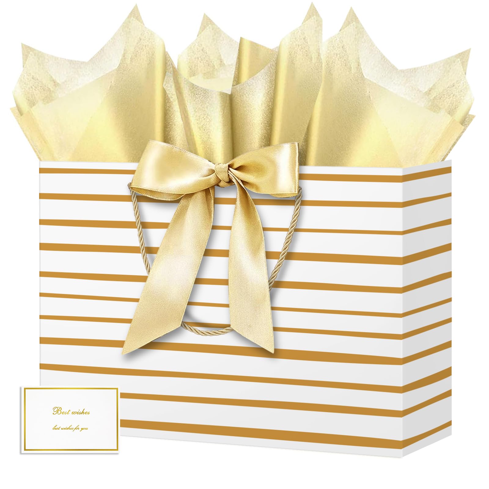 HONTIUS 15.75'' Extra Large Gift Bag,1pcs Vertical Gift Bags for Presents Big Paper Bag with Tissue Paper Cards Bows, 40*30*12.5cm Wedding Chrismas Birthday Party Present Bridesmaid Gift Gifts Bag P