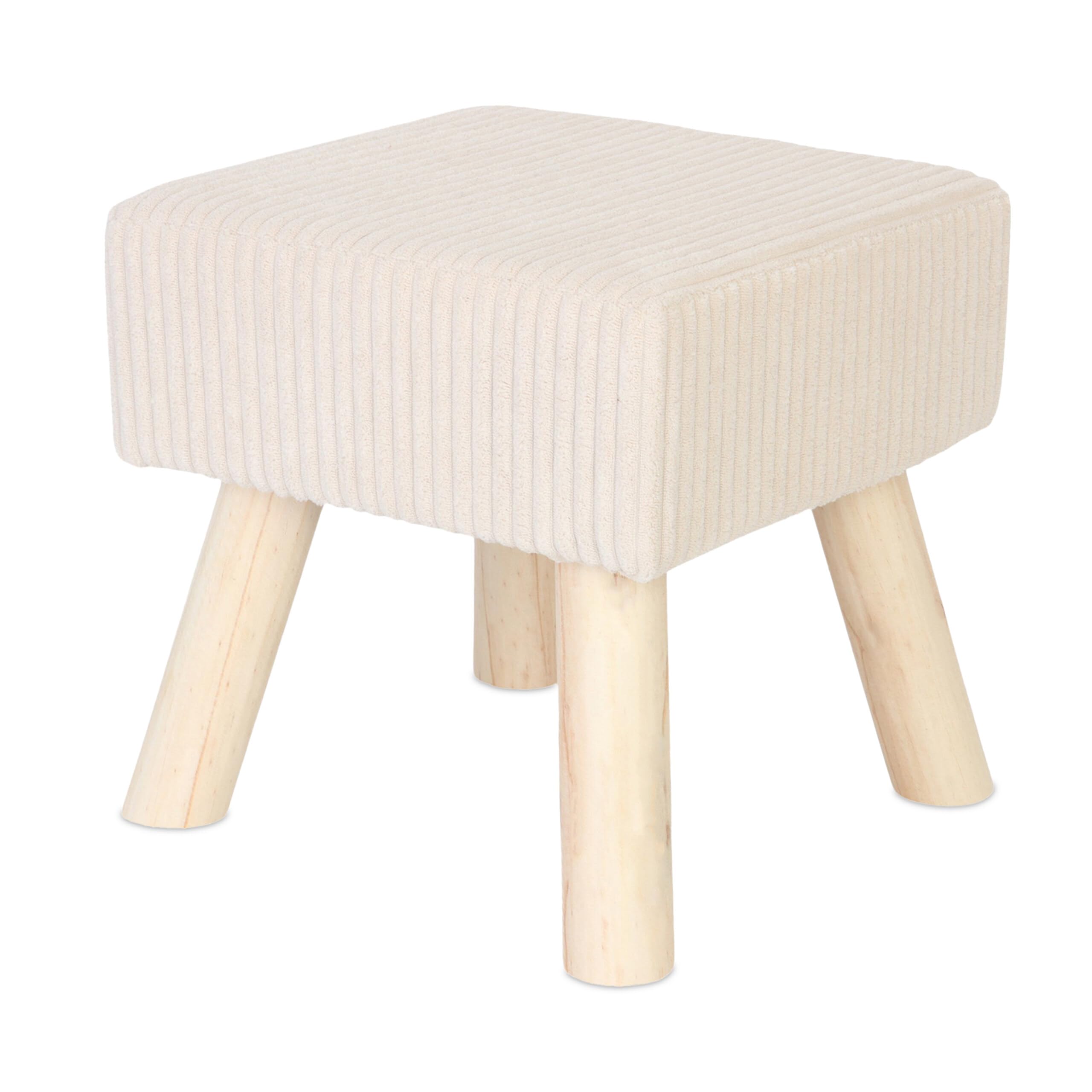 Relaxdays Sgabello corda, gambe in legno, imbottito, HxLxP: 30 x 30 x 30 cm, quadrato, poggiapiedi, beige/naturale