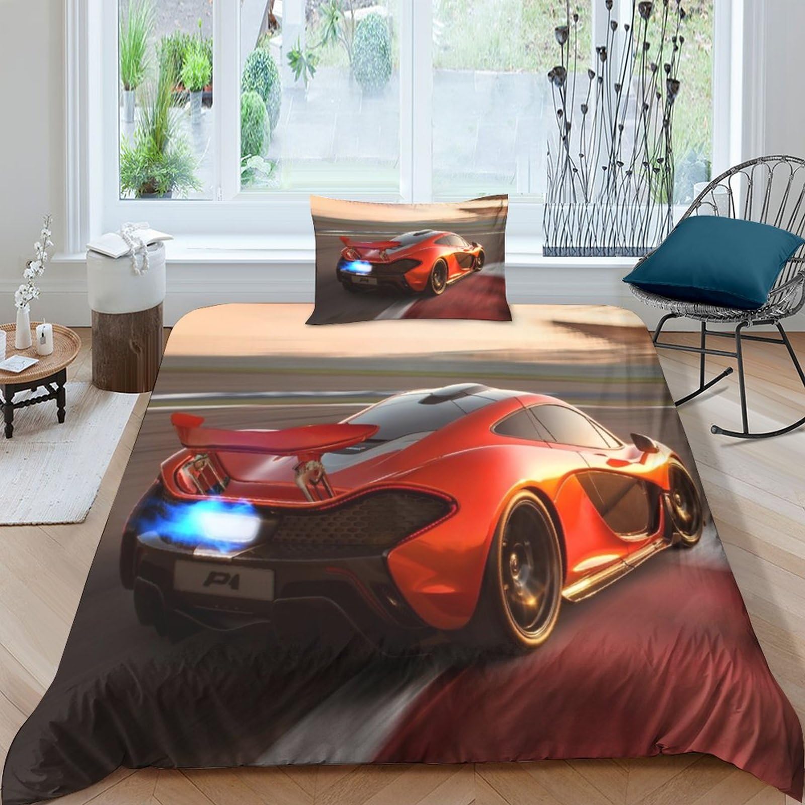 BARDYS Super Car Duvet Cover Set for Childrens And Adults 3D Printed Bedding Set Sports Car Comforter Cover Soft Microfiber with Zipper Quilt Cover with Pillowcaser Single（135x200cm）