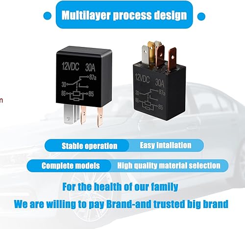 Miniatura 4 de UGSHY 4 relés estables impermeables para automóvil, interruptor de relé de 5 pines, 12 V, 30 A, kit de relé estándar resistente, universal para