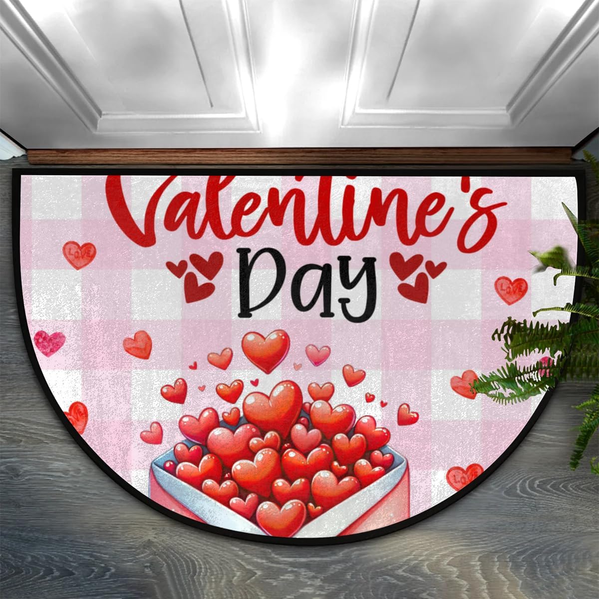 cfpolar Half Round Door Mat Valentine's Day Non-Slip Semi Circle Area Rug Washable Semi Circle Floor Rug for Indoor Outdoor Living Room Bathroom Kitchen Patio Hearth Rugs Home Decoration