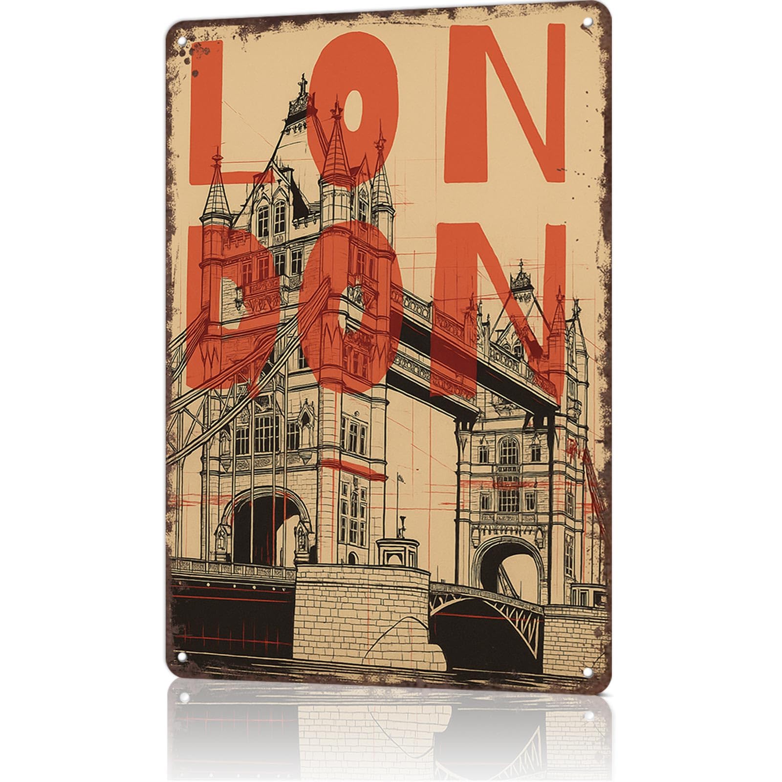 KWQDOZF Vintage Metal Tin Sign London Posters Wall Art for Dorm Home Office Room Decor 8X12inch