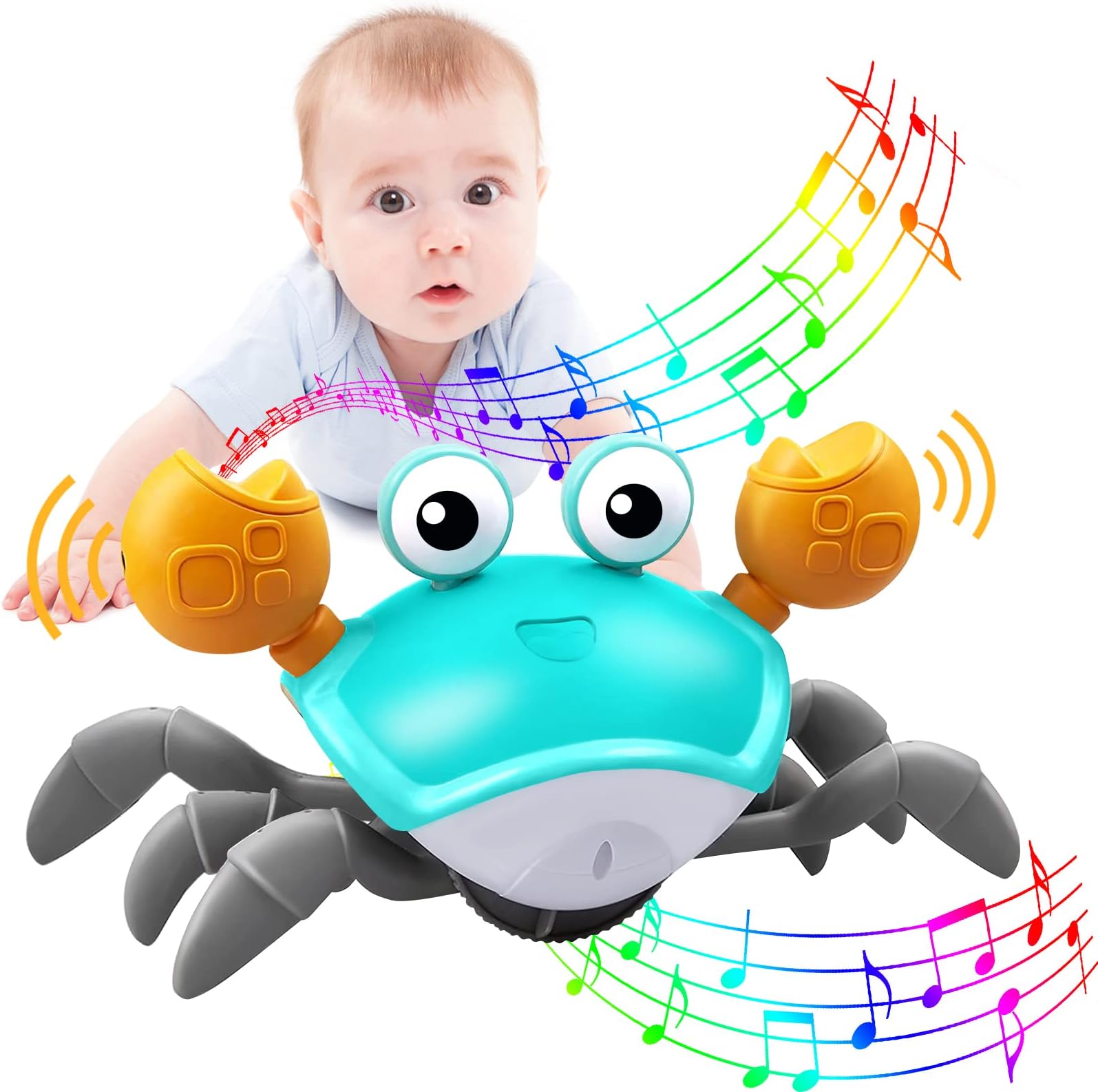 Crawling Crab Baby Toy - Tummy Time Toys - with Music and LED Light,Built-in Rechargeable Battery for 0-6 6-12 12-18 36 Months Walking Toddler Birthday Gift(Blue)