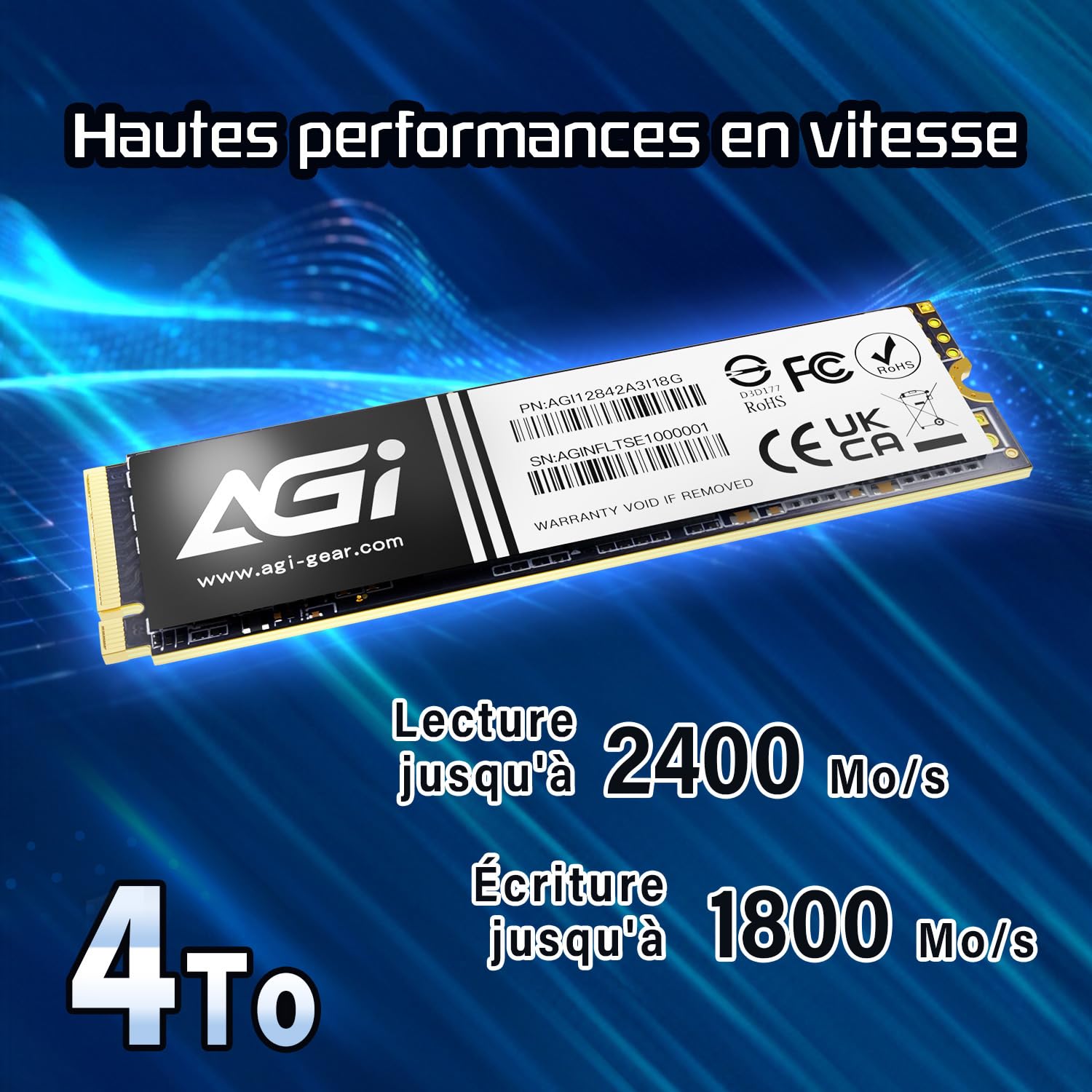 AGI AI298 4To M.2 NVMe PCIe 3.0 SSD Interne pour PC Portable et Bureau