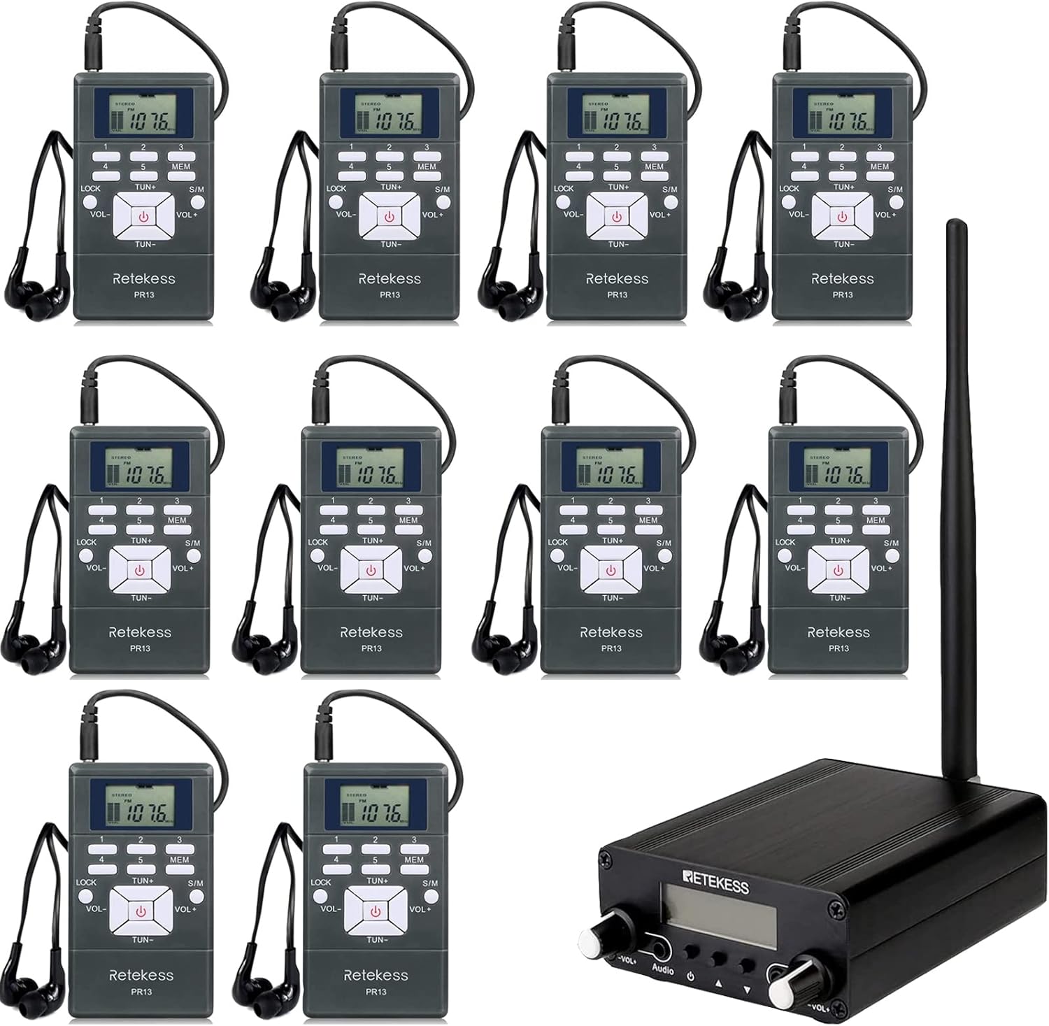 Retekess TR508 FM Transmitter for Church, Retekess PR13 FM Radio Stereo Station for Drive in Movie,Parking Lot,Home,Lights Fireworks Show, Fcc Certified