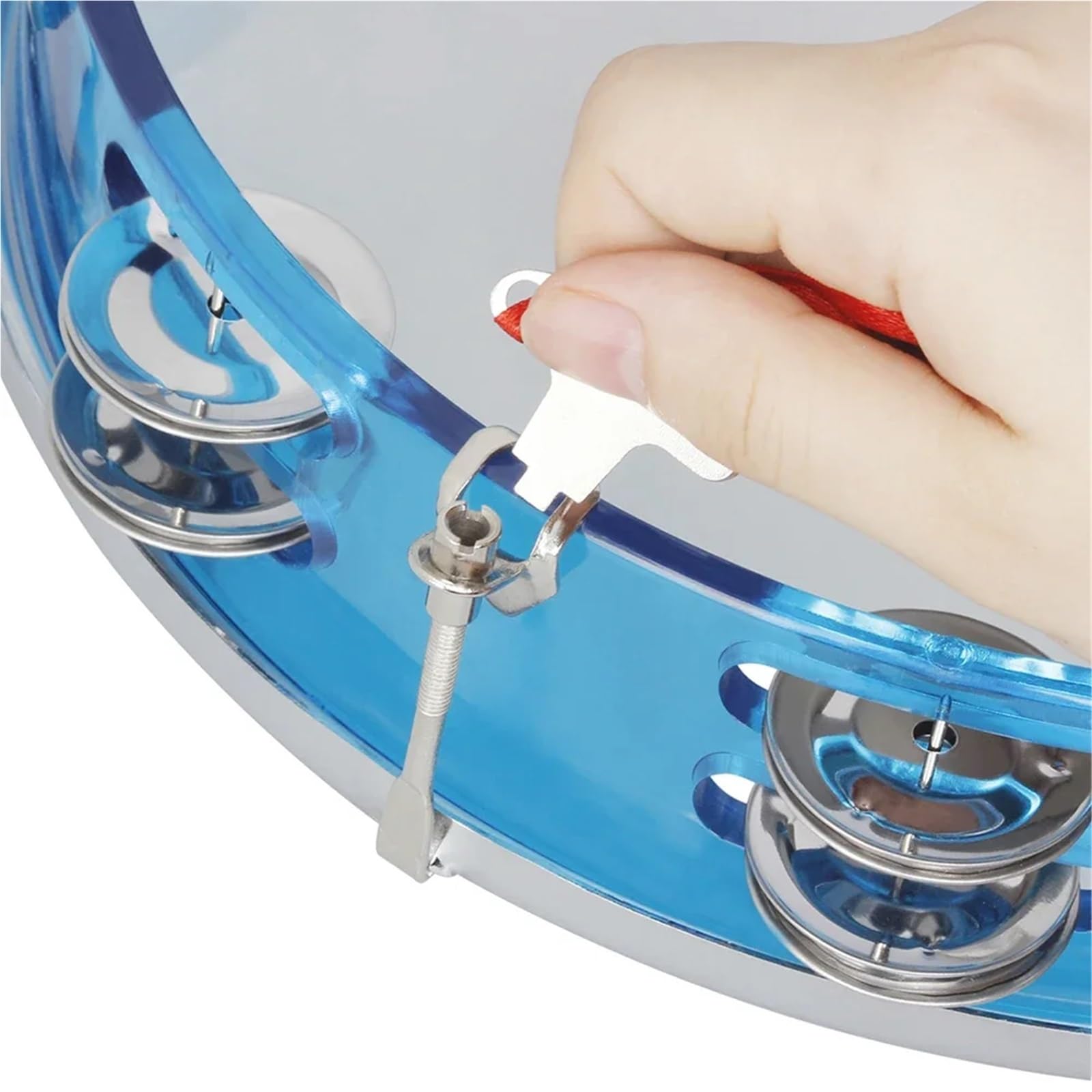 Pandereta roja autoajustable de 10 pulgadas, tambor de mano, doble fila de cascabeles, instrumento de percusión, pandereta(Red)