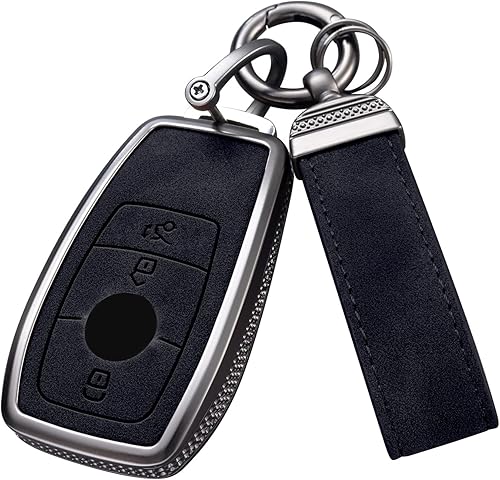 YO&YOYE Funda compatible con llavero de cuero para llave de Mercedes Benz Clase E, Clase S, Clase C, Clase G, AMG (modelo 1, negro)