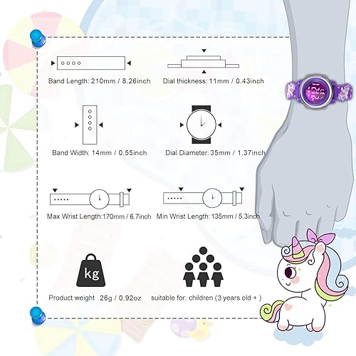 Miniatura 6 de cofuo Reloj digital para niñas de 3 a 12 años para regalos, dibujos animados 3D, impermeable, deportivo, al aire libre, LED, relojes eléctricos con