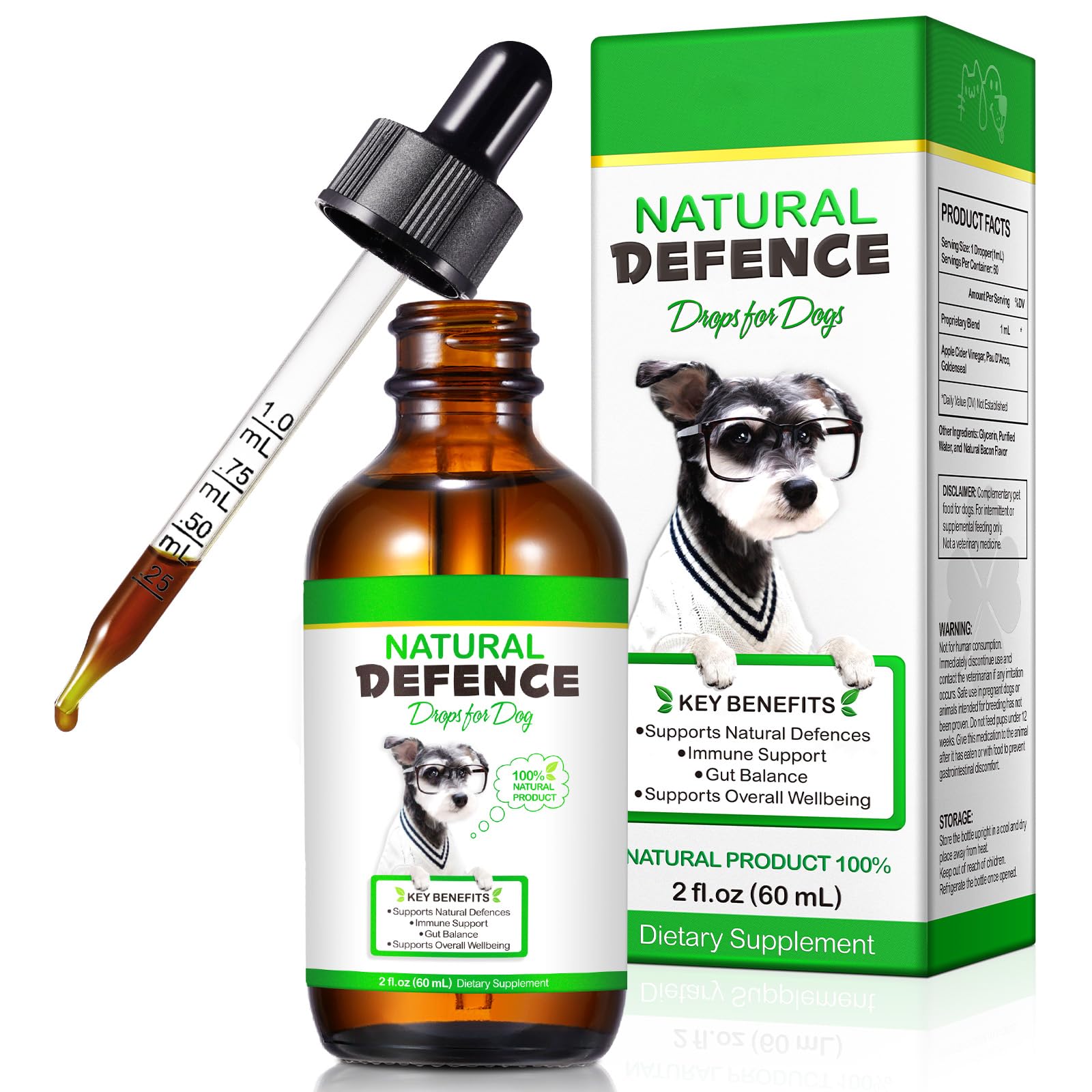 60ml Natural Defence Drops for Dogs, Dog Immune Support Drops Supports Joint,Digestion,Immunity & Skin Health For Everyday Vitality