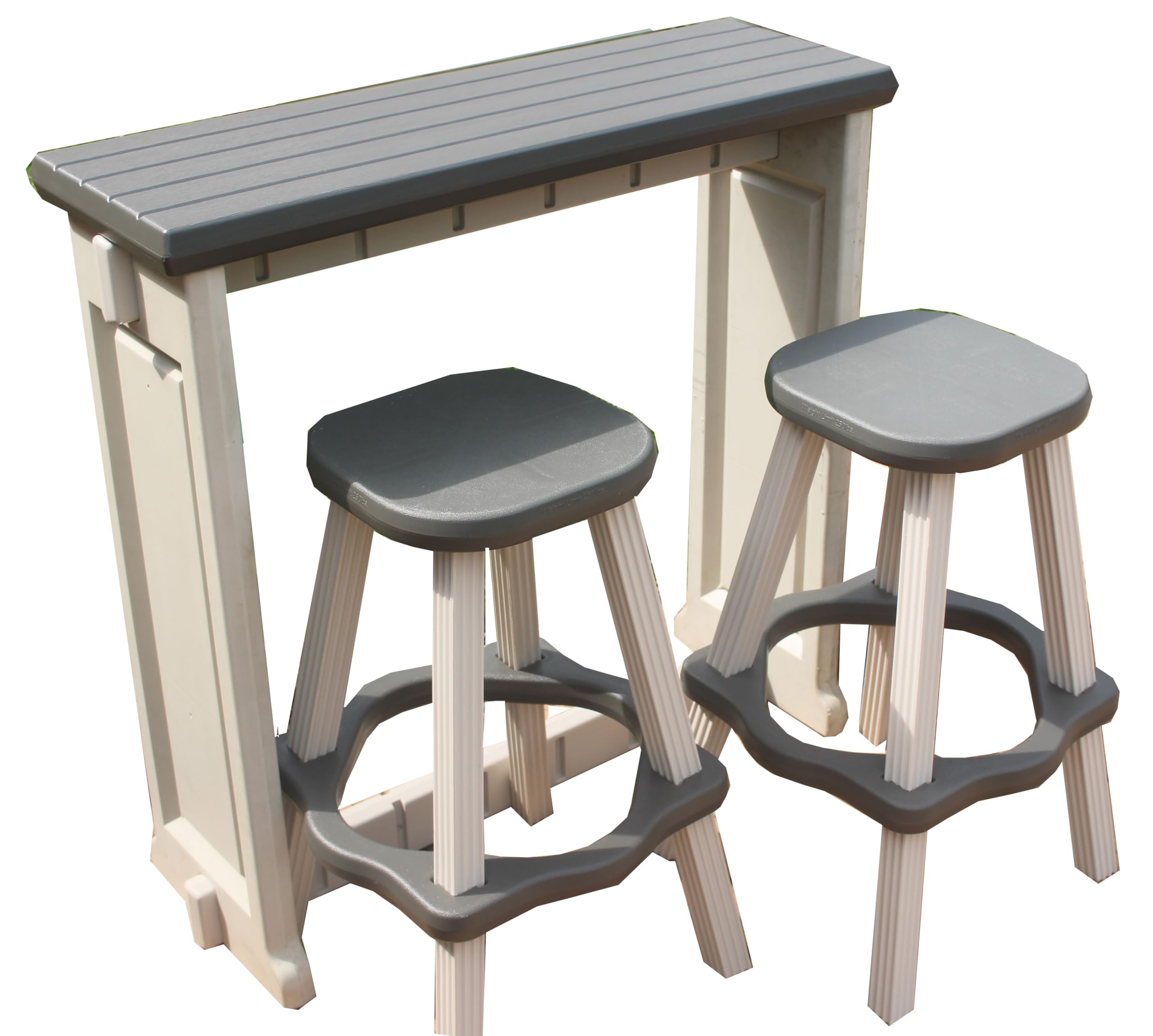 Leisure Accents Single Bar Set Includes 2 Barstools Deep Grey Top & Warm Grey Base Ideal for Patio Hot Tub Area Backyard Durable WeatherResistant