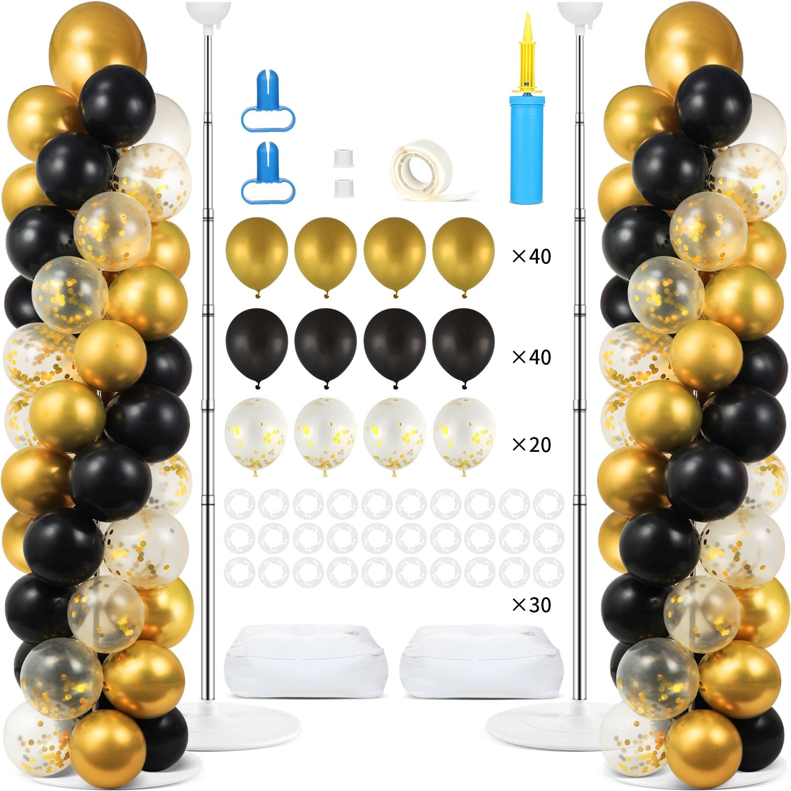 Photo 1 of 2 Sets Balloon Column Stand Kit with 100 Balloons Adjustable Balloon Tower Stand with Bases for Floor Balloons Column Kit for 2026 Graduation Birthday Appreciation Party Decor Black and Gold