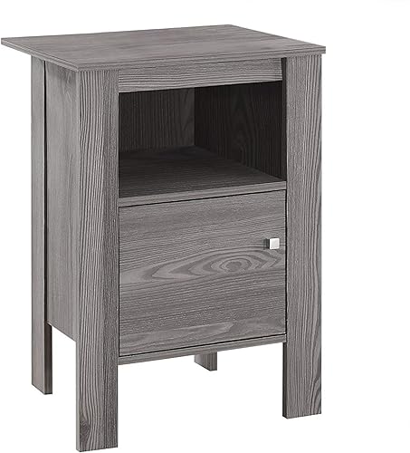 Monarch Specialties MESA DE ACENTO - Soporte de noche gris con almacenamiento, 17.25 pulgadas de largo x 14 pulgadas de profundidad x 24.25 pulgadas