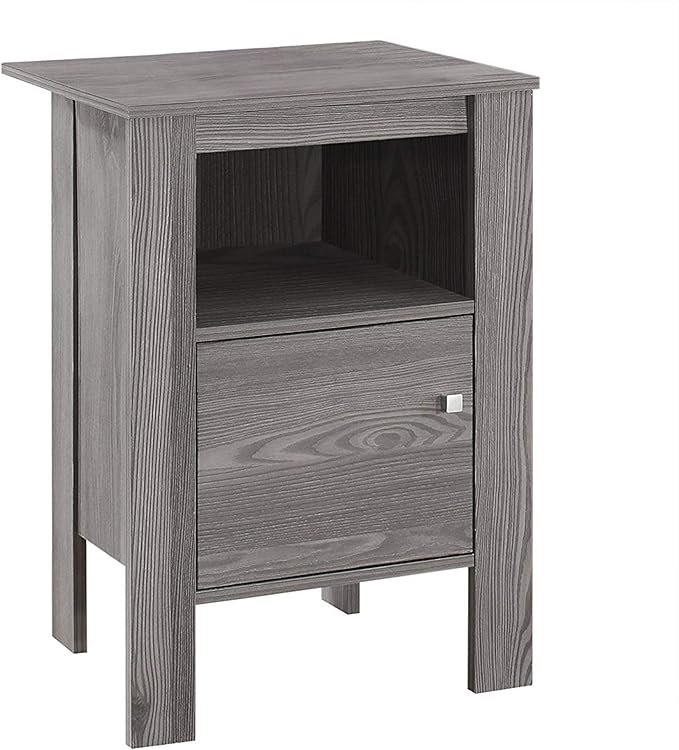 Monarch Specialties ACCENT TABLEGREY NIGHT STAND WITH STORAGE, 17.25" L x 14" D x
