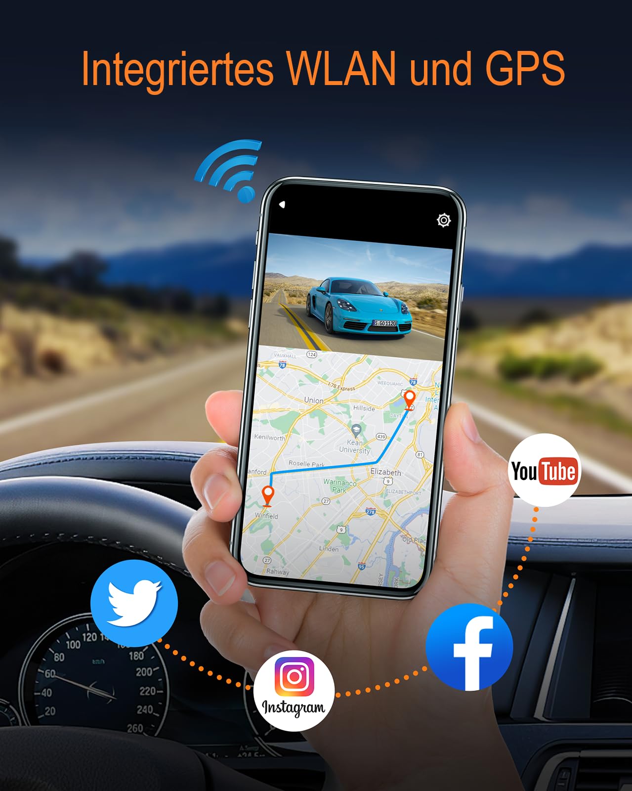 LAMTTO Dashcam Auto Vorne Hinten 4K+1080P, WiFi Dash Cam mit 64GB SD Karte, Dual Auto Kamera mit GPS, Nachtsicht, Bewegungserkennung, G-Sensor, 24/7 Parküberwachung, Loop-Aufnahme, APP Steuerung