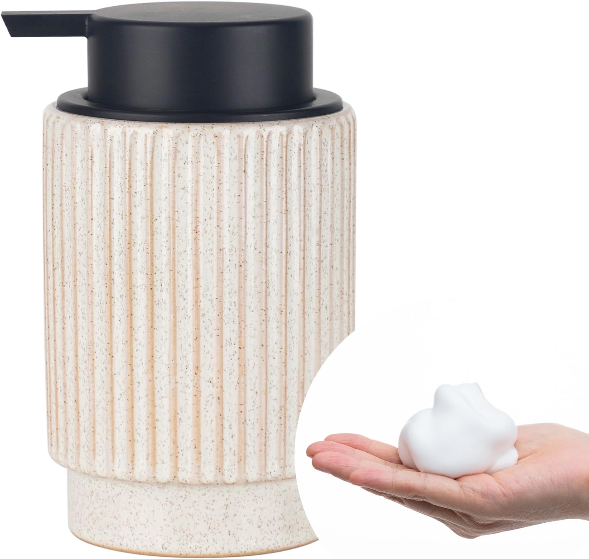 FE FUN ELEMENTSBathroom Soap Dispenser, 10 oz Ceramic Hand Sanitizer Dispenser, 1 Piece Deluxe Hand Sanitizer Dispenser for Bathroom and Kitchen, (Foam Pump Black)