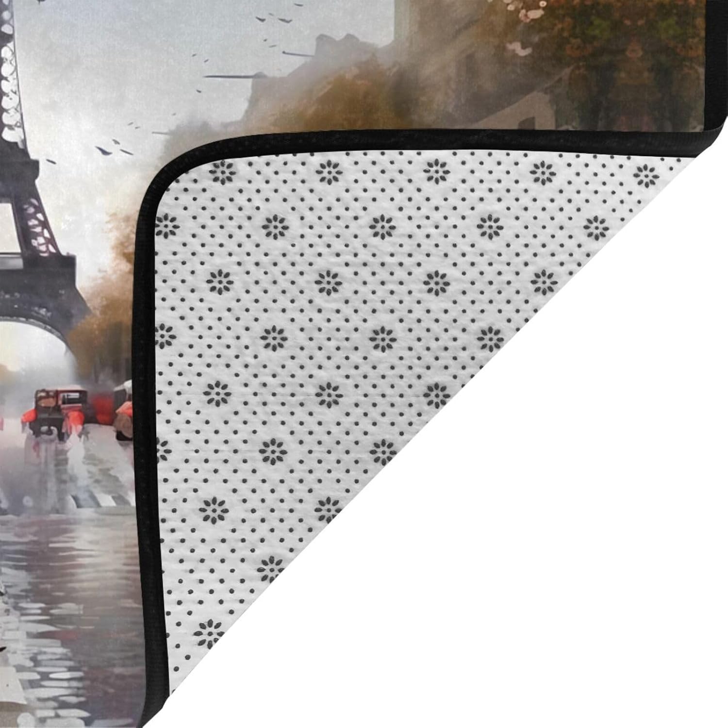 Flannel Non-Slip (Rainy Street in Paris) Rug Pad 80×50in Soft Washable Protective for Hardwood Floors Bedroom Bathroom Living Room