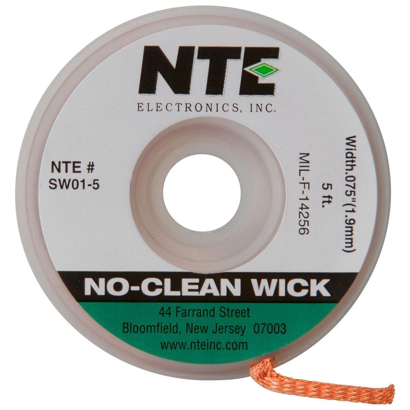 NTE Electronics SW01-5 No-Clean Solder Wick, 3 Green.075" Width, 5' Length: Tools & Home Improvement