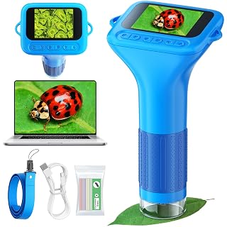 Microscope for Kids with 12 Slides, 100X-1000X 1080P Digital Handheld Kids Microscope, Mini Portable Pocket Miniscope Science Toys Gifts for 3+ 4 5 6 7 8 9 10 11 12 Year Old Boys Girls, Blue - Amazon product rated Grade A