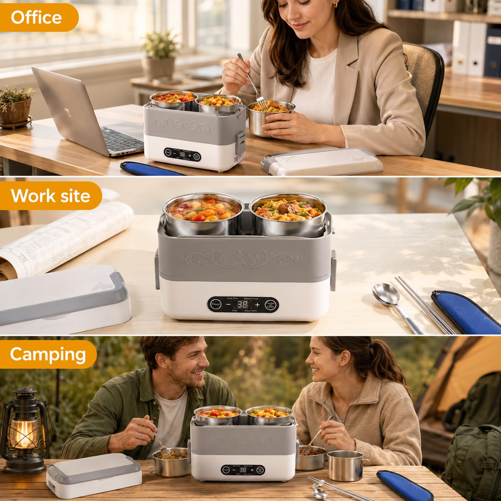 Contenitore per il pranzo elettrico per adulti, portatile, senza fili, riscaldato da 2,4 l, contenitore interno rimovibile in acciaio inox, display digitale, per ufficio, viaggi, cantieri, scuola