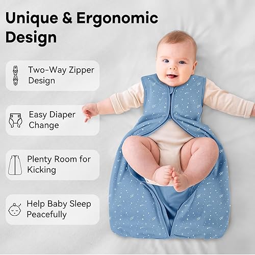 Miniatura 4 de Saco de dormir para bebé de 0 a 6 meses, paquete de 3 unidades, 100% algodón, ligero, 0.5 TOG, saco de dormir para bebé con cremallera de 2 vías